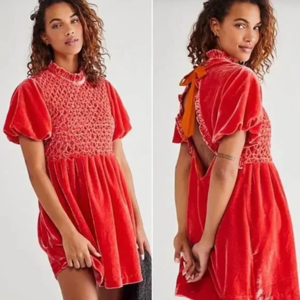 NWT Free People Gum Drop Velvet Mini Dress In Tangerine Size: XS